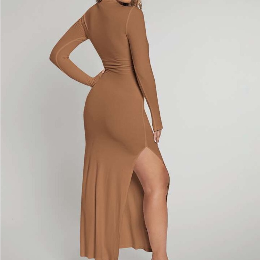 Solid Split Thigh Tie Front Dress - image 3